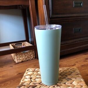 Large mint green tumbler with straw 24oz (includes your choice of stickers).